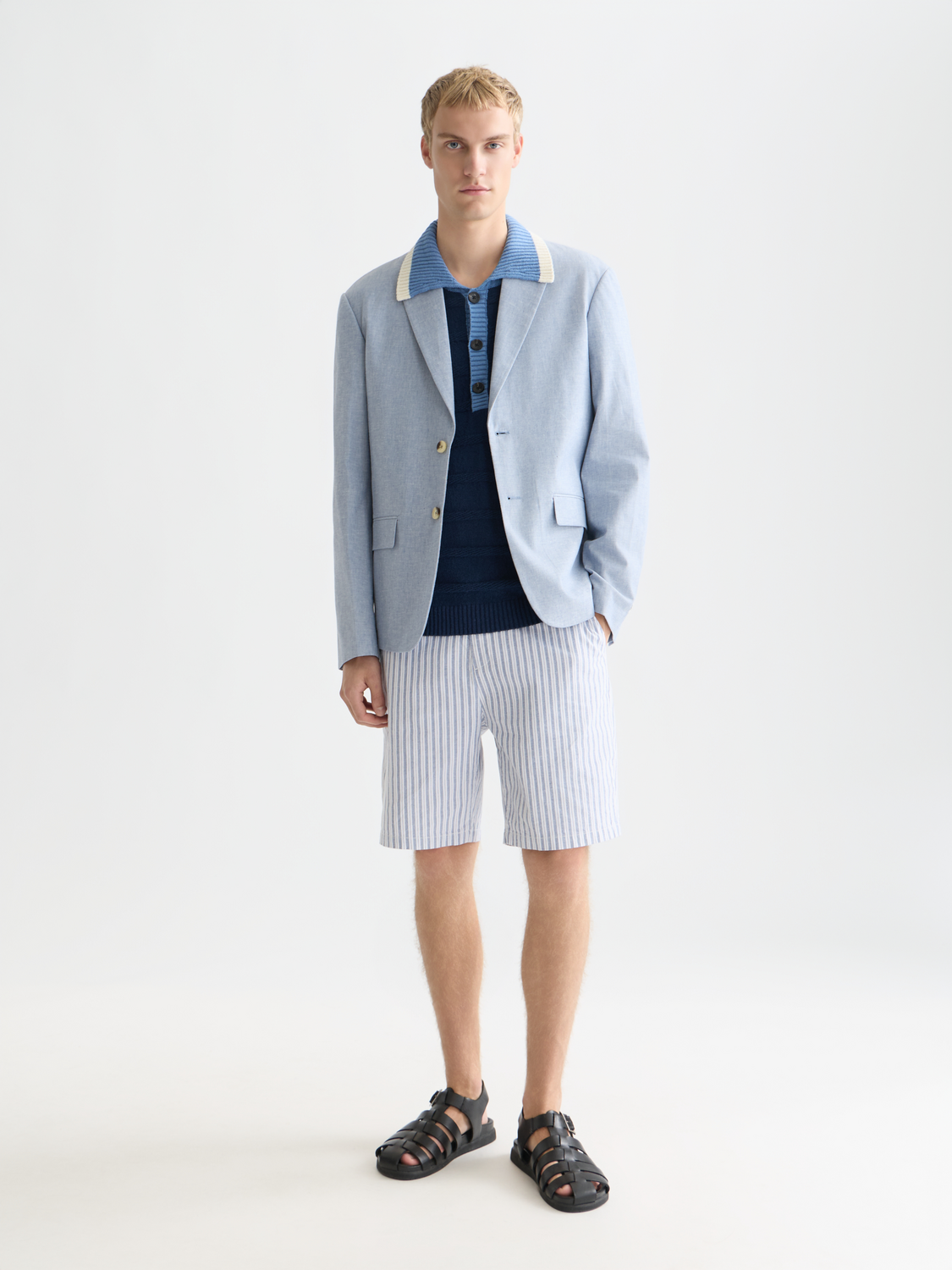 Scotch & Soda Men's Stripe Drawstring Shorts - Blue - Size 36