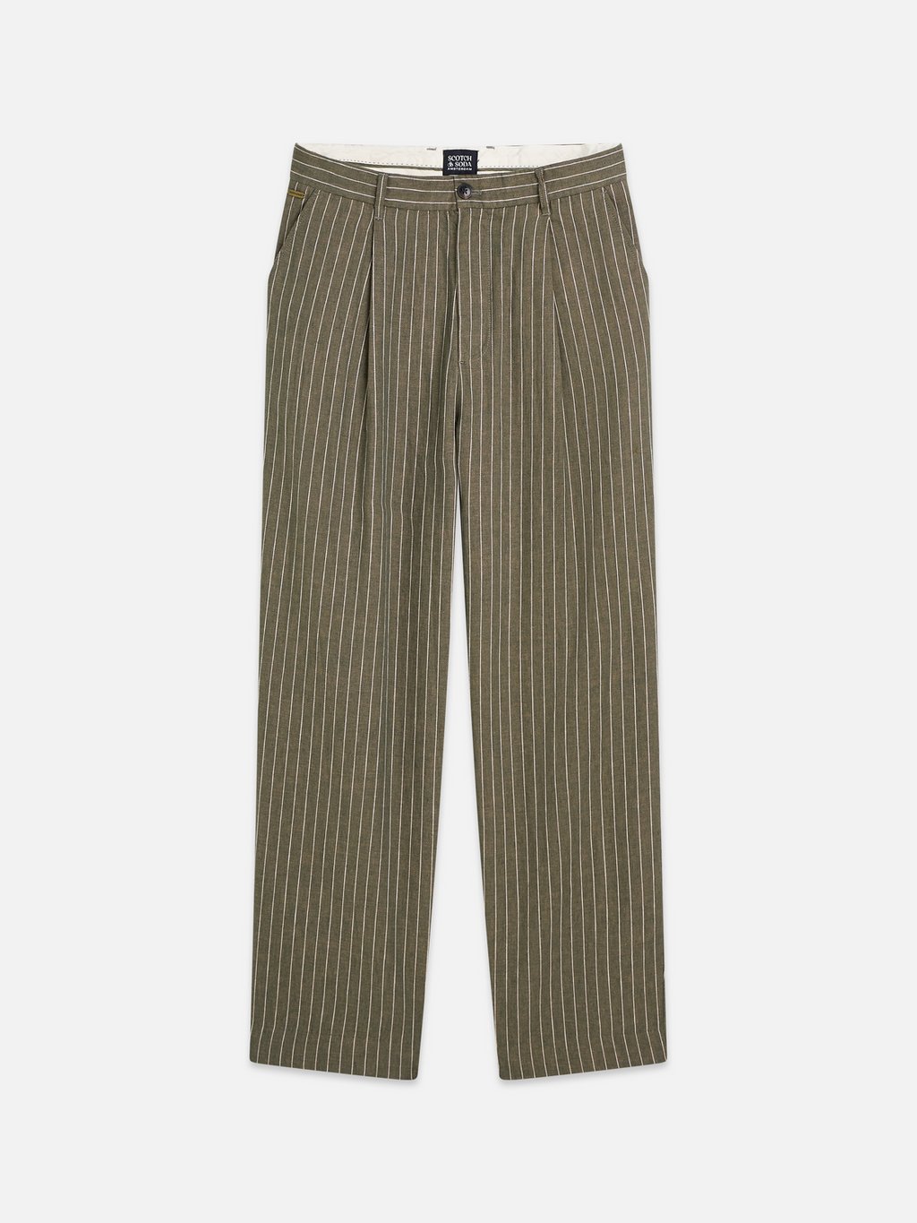 Pleated Pinstriped Cottonlinen Loose Straightfit Chino