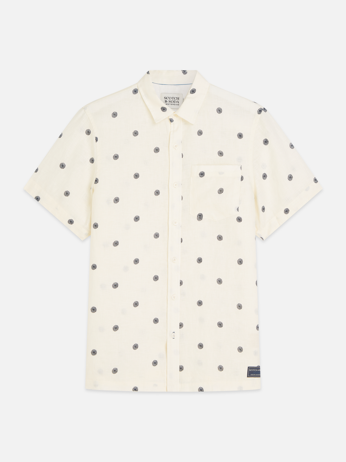 Linen Printed Regular-Fit Short-Sleeved Shirt