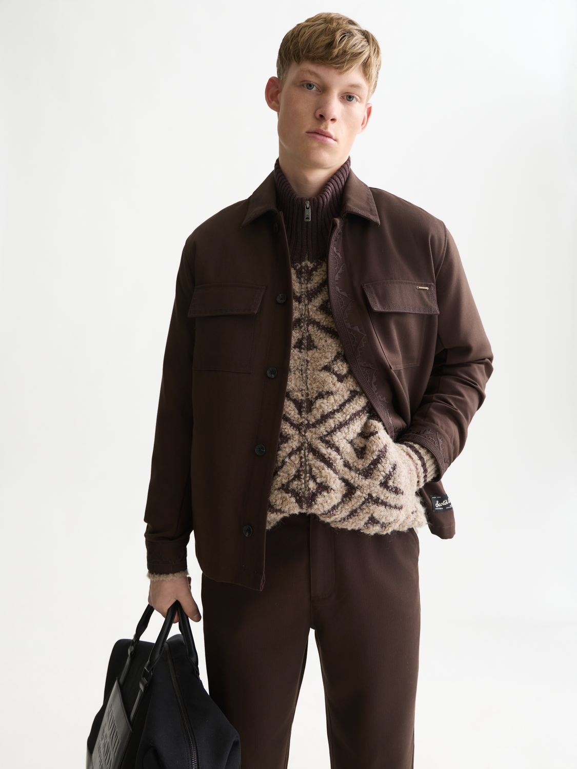Embroidered Tailored Wool-Blend Overshirt