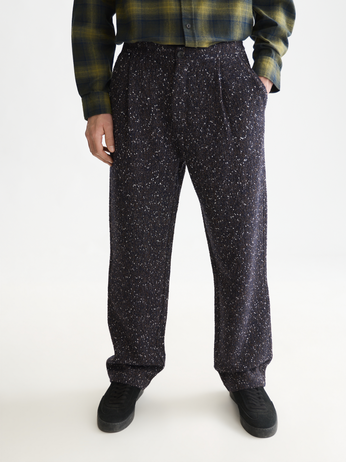 Oliver Wool-Blend Tweed Pleated Pants