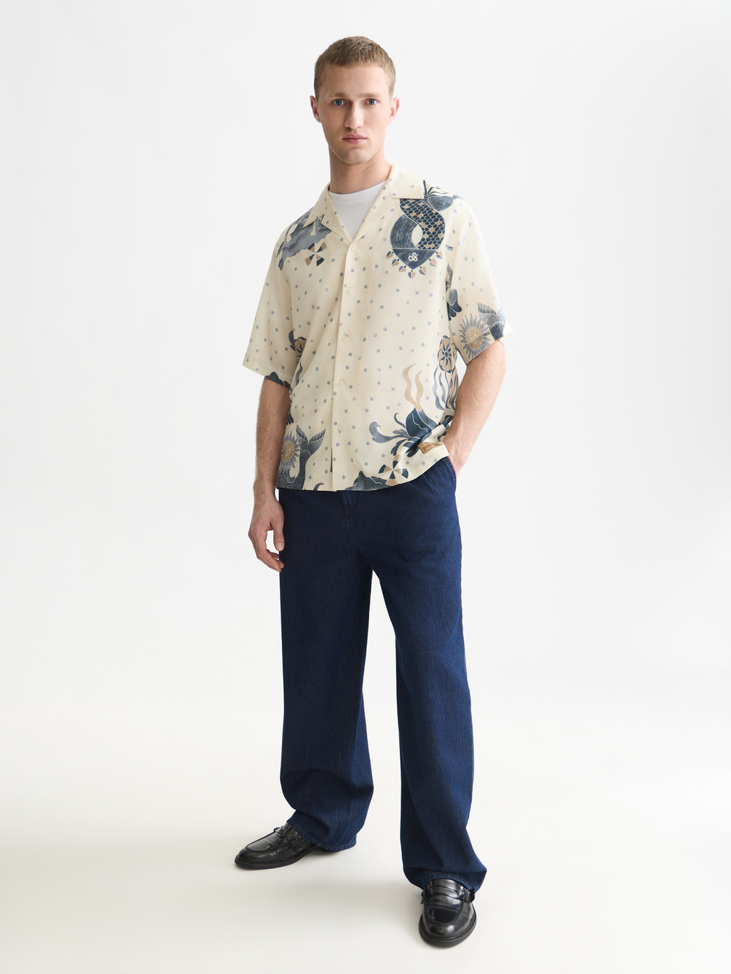 Printed Tencel Short Sleeved Relaxed-Fit Shirt