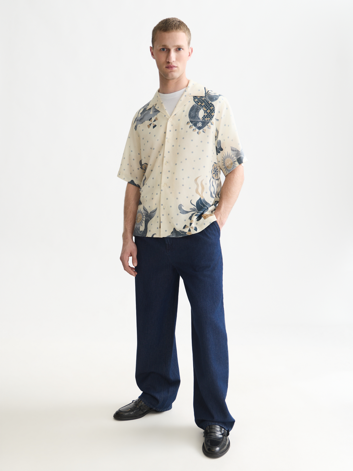 Printed Tencel Short Sleeved Relaxed-Fit Shirt