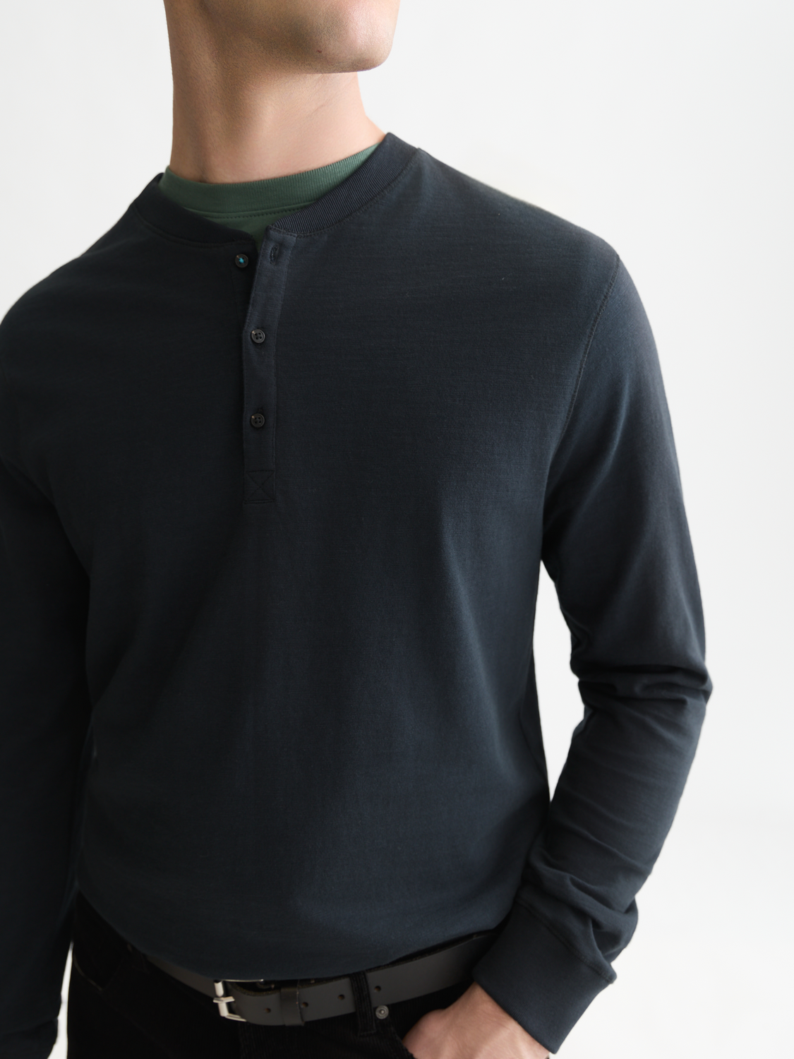 Henley Slub Regular-Fit Long Sleeved T-Shirt
