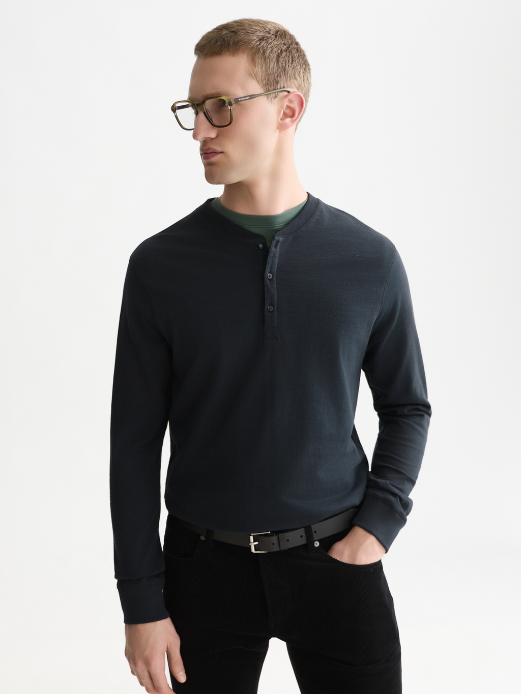 Henley Slub Regular-Fit Long Sleeved T-Shirt