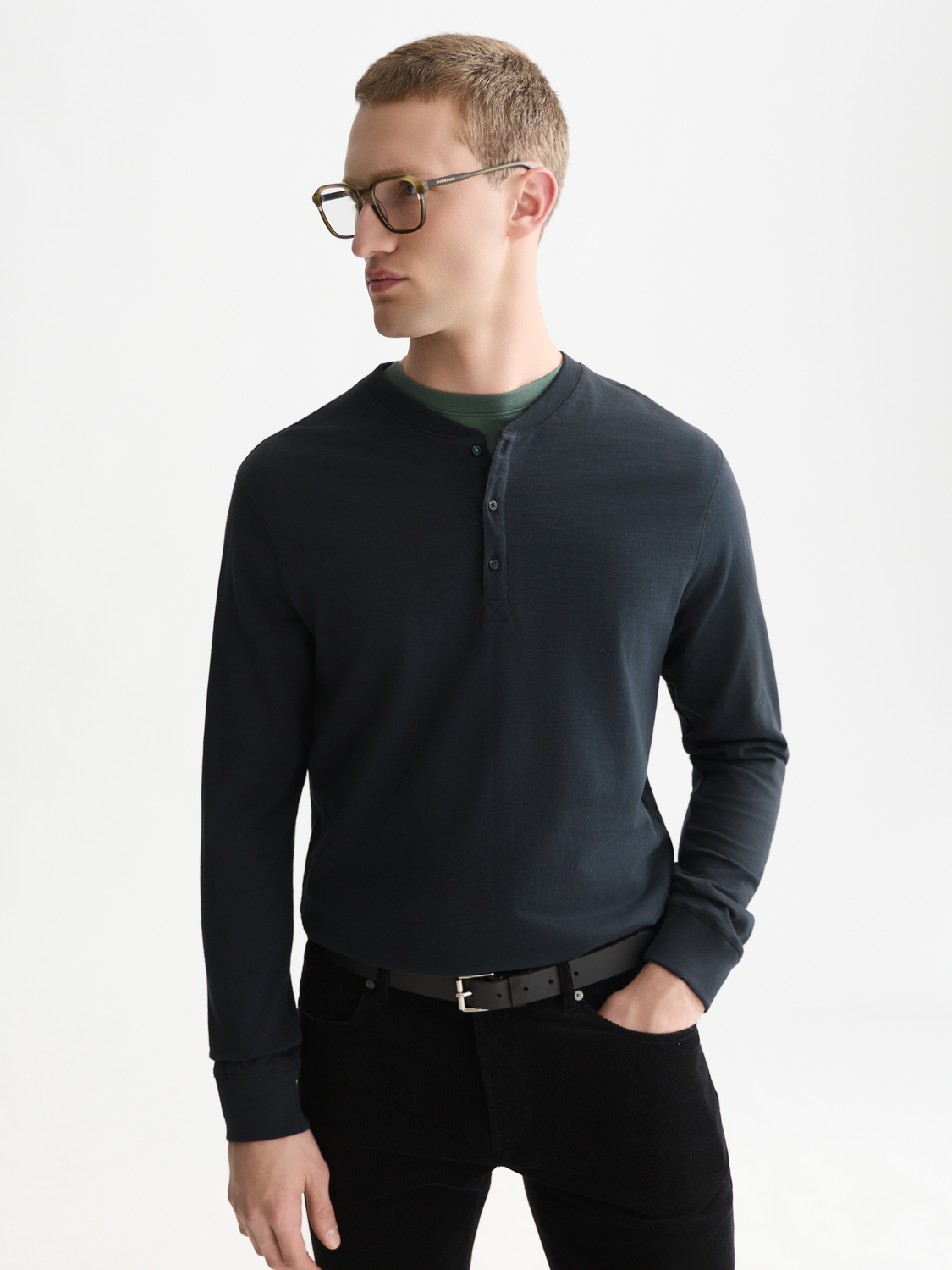 Henley Slub Regular-Fit Long Sleeved T-Shirt