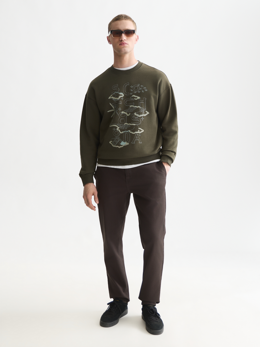 Front Embroidered Artwork Relaxed-Fit Sweatshirt
