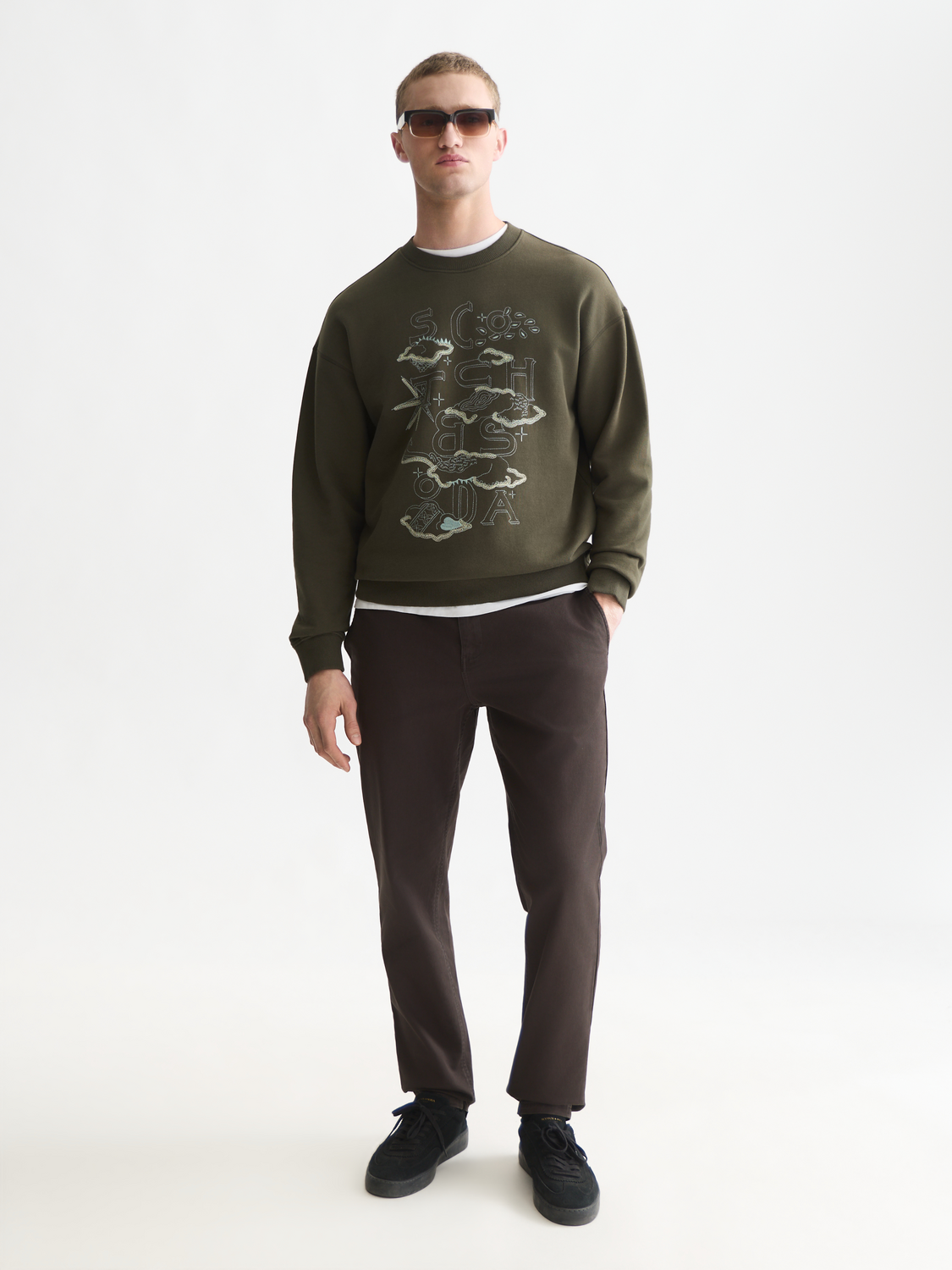 Front Embroidered Artwork Relaxed-Fit Sweatshirt
