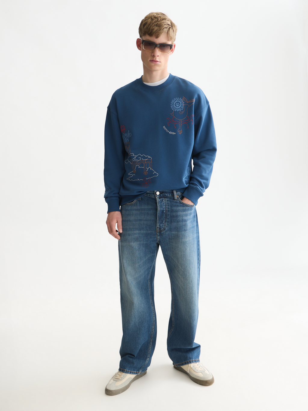 Placed Embroidered Artwork Relaxed-Fit Sweatshirt