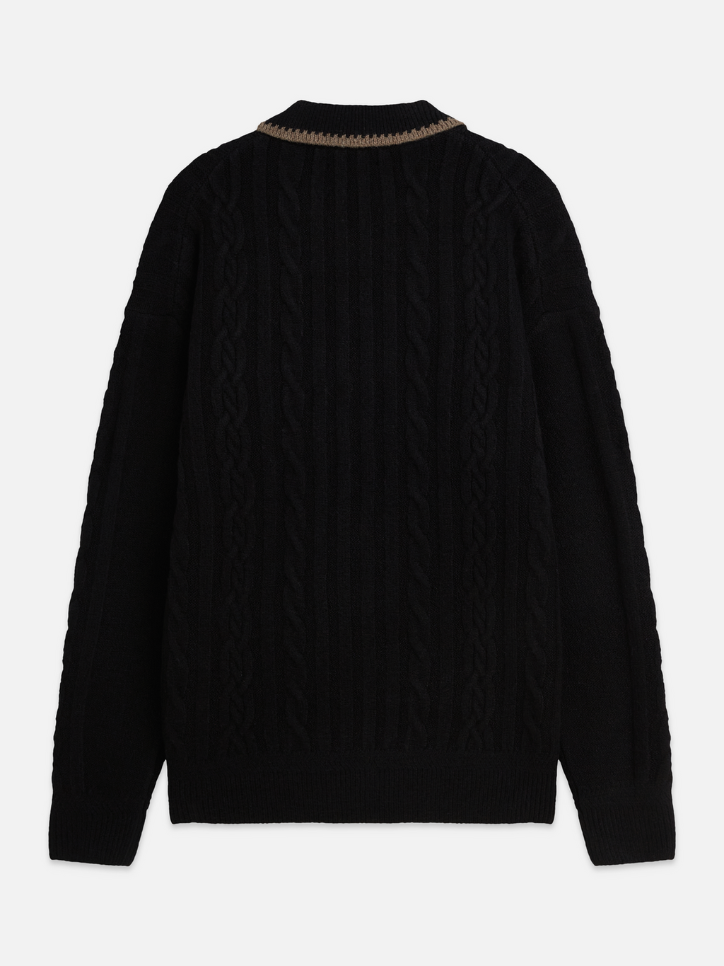 Soft Knit Polo Cable Dropped Shoulder Pullover