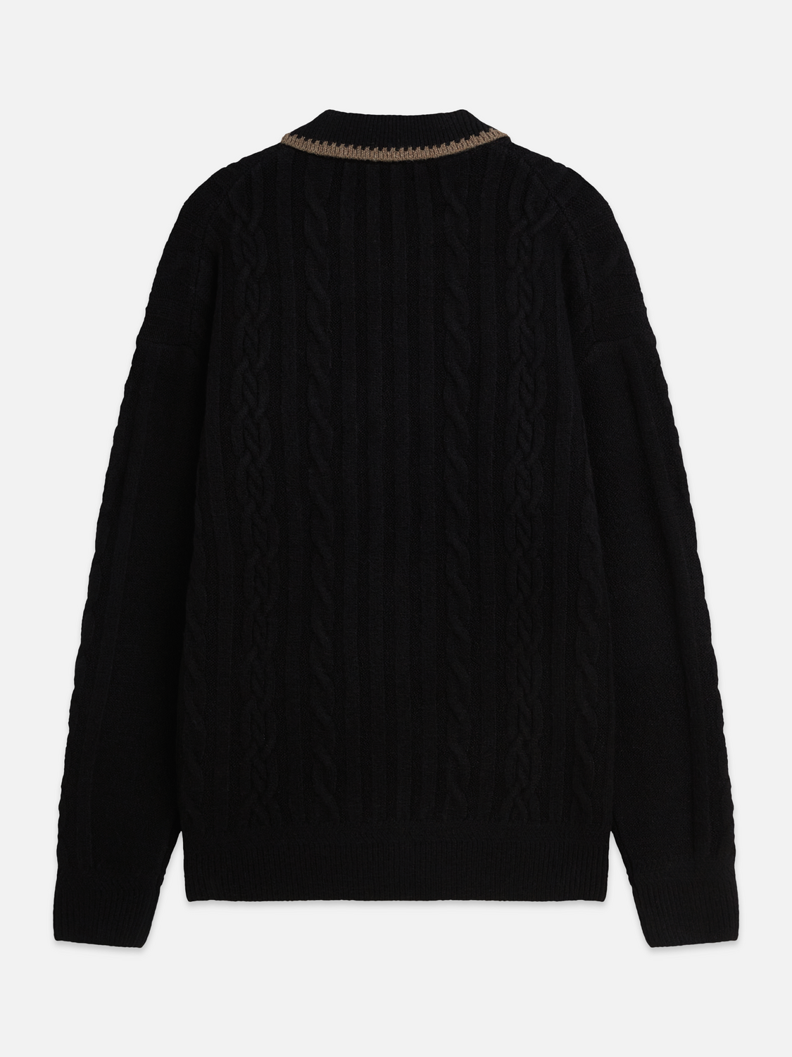 Soft Knit Polo Cable Dropped Shoulder Pullover