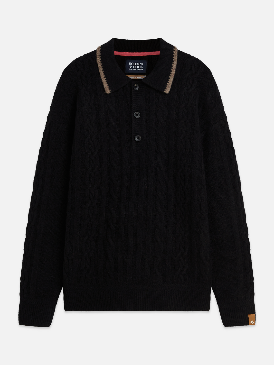 Soft Knit Polo Cable Dropped Shoulder Pullover