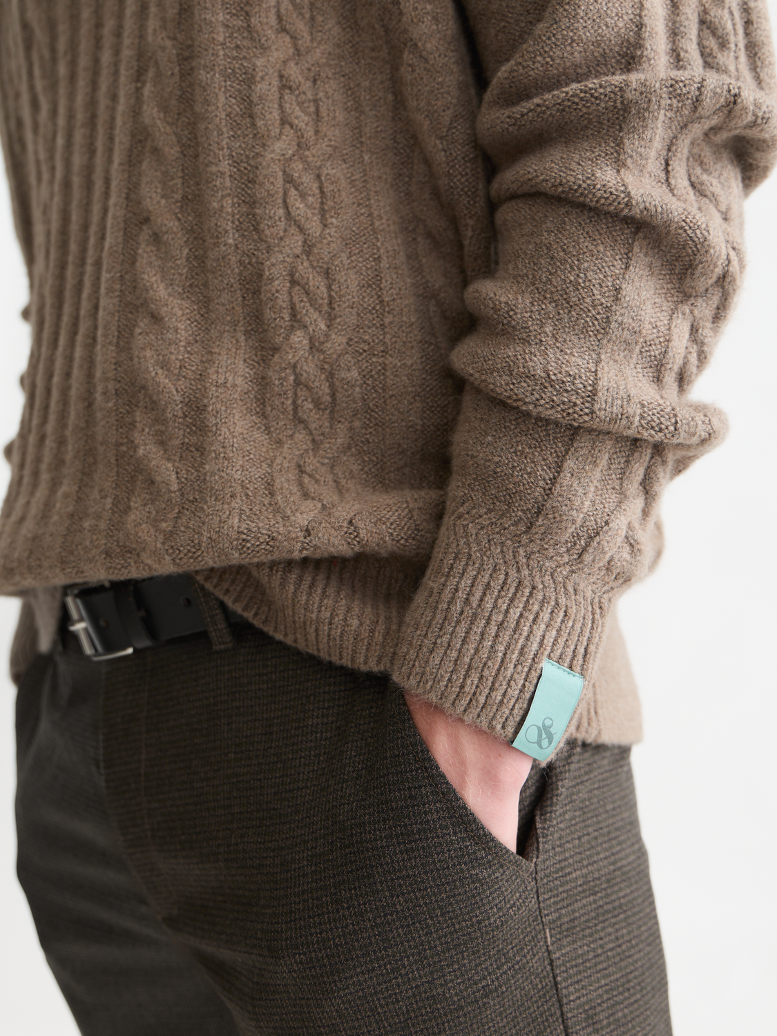 Soft Knit Polo Cable Dropped Shoulder Pullover