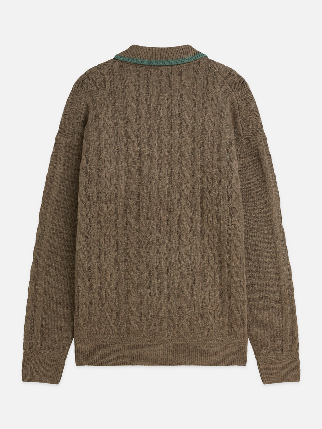 Soft Knit Polo Cable Dropped Shoulder Pullover