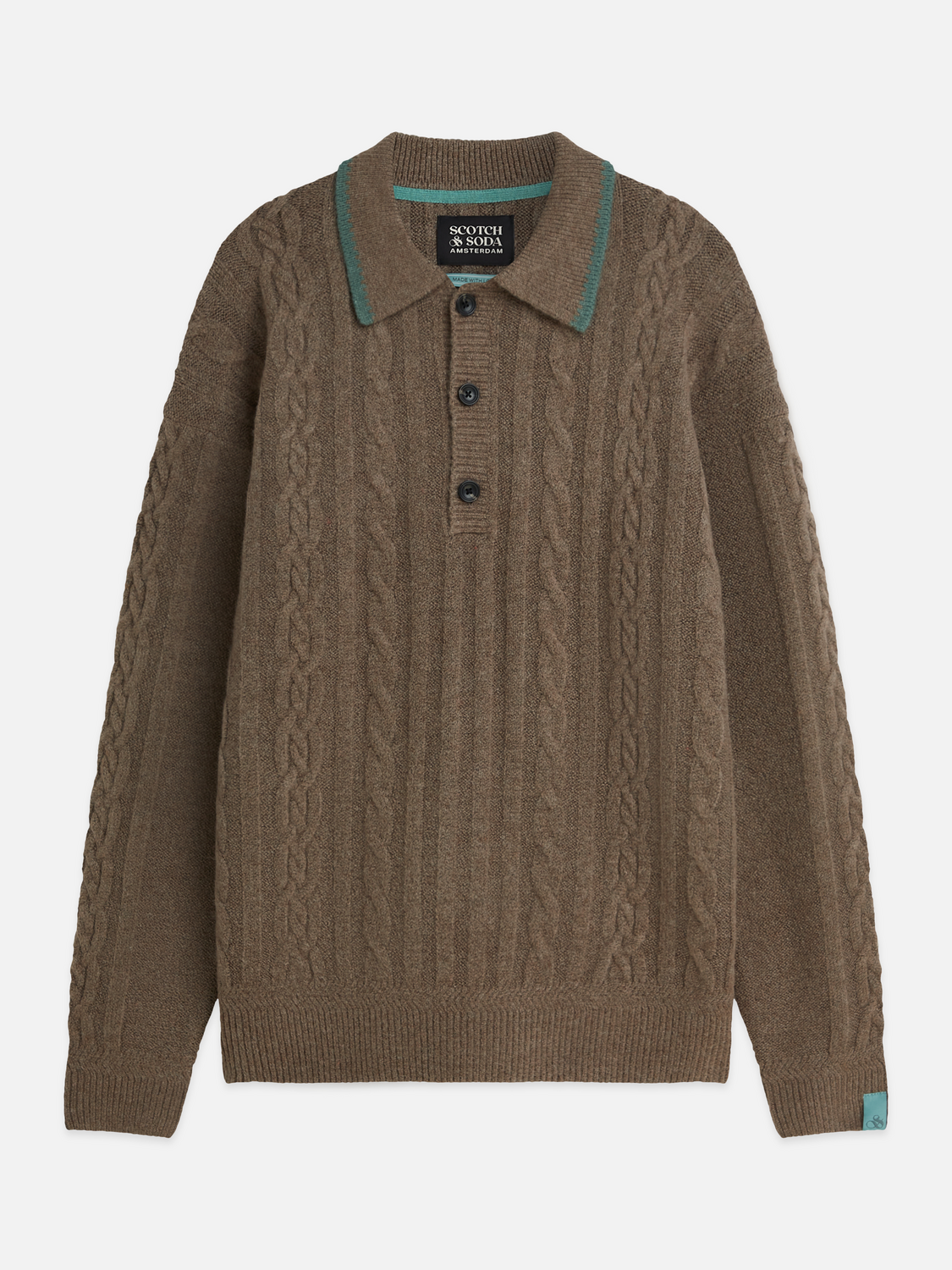 Soft Knit Polo Cable Dropped Shoulder Pullover