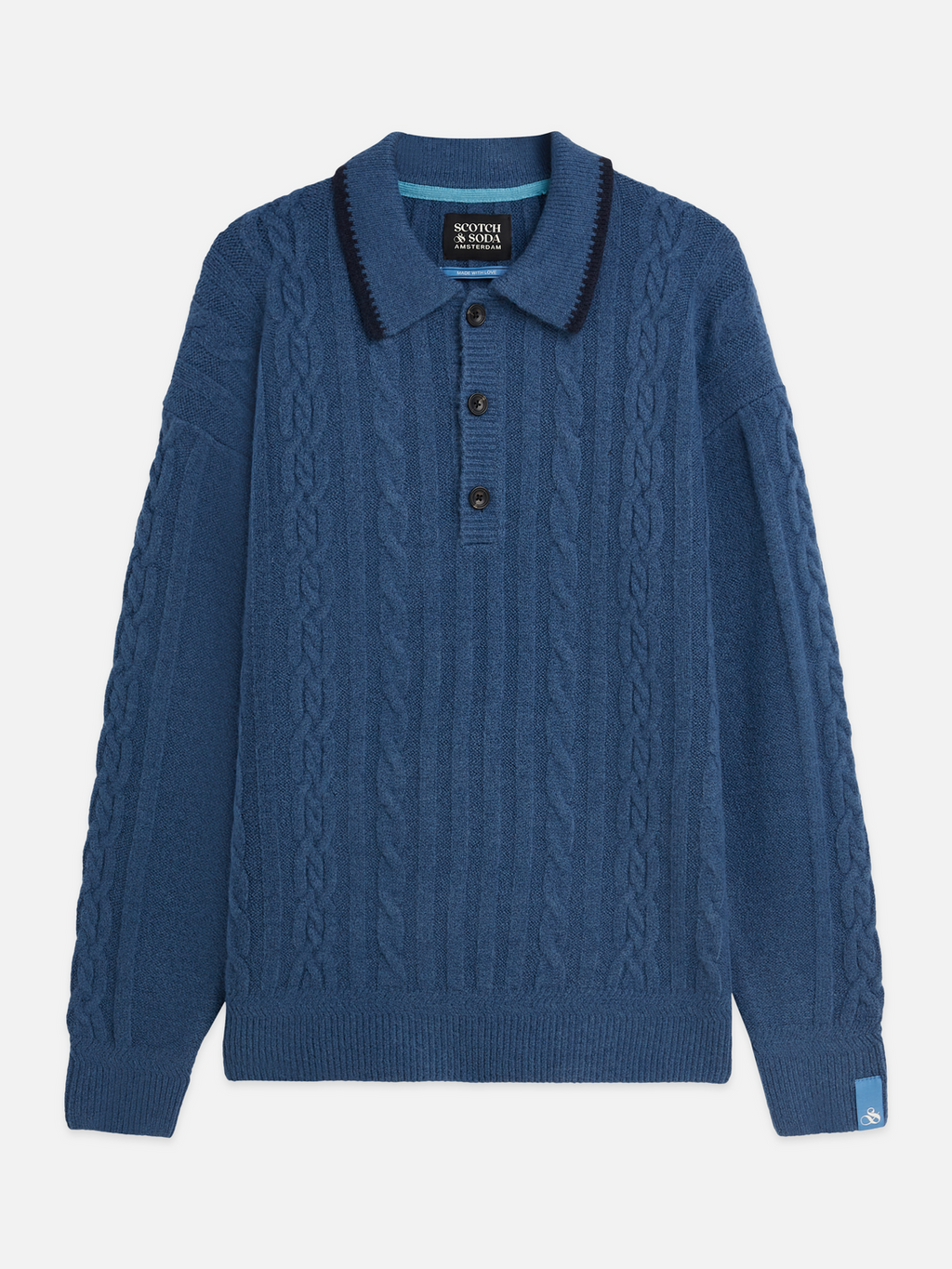 Soft Knit Polo Cable Dropped Shoulder Pullover