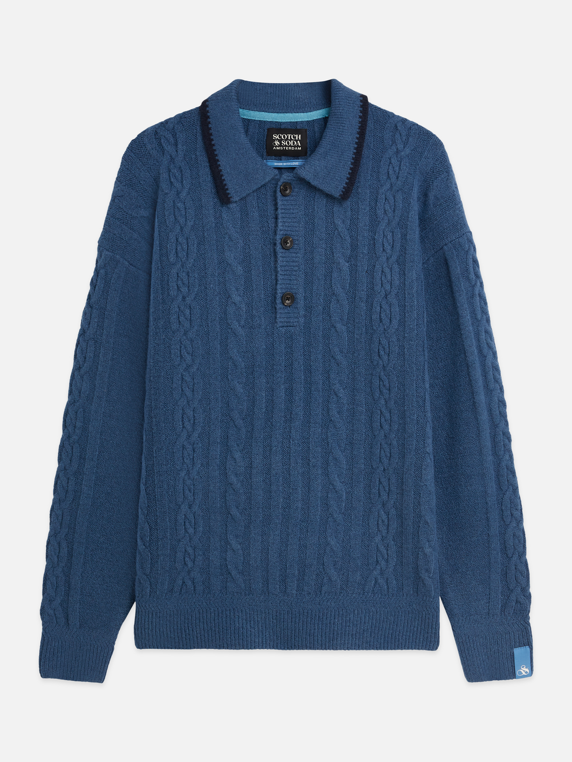 Soft Knit Polo Cable Dropped Shoulder Pullover