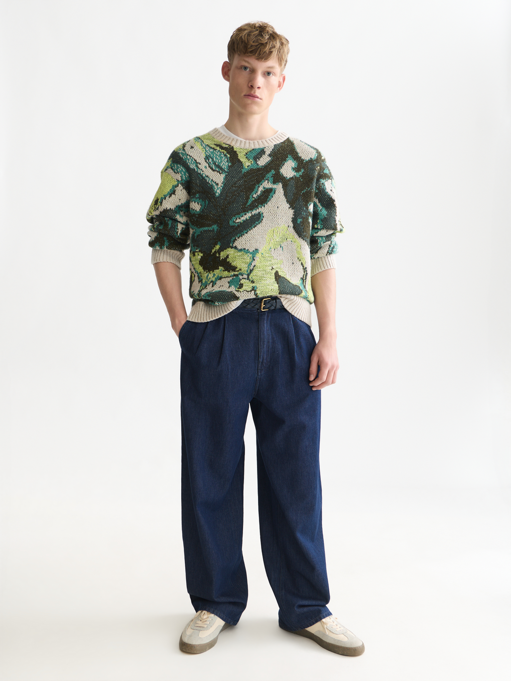 Watercolor Cotton-Linen Blend Loose-Fit Pullover