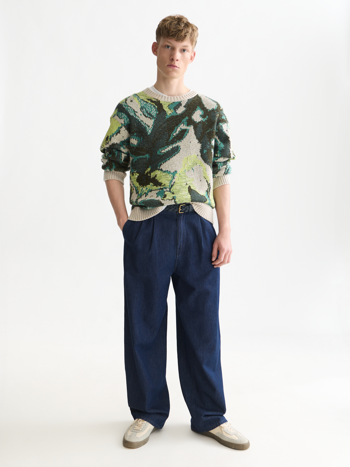Watercolor Cotton-Linen Blend Loose-Fit Pullover