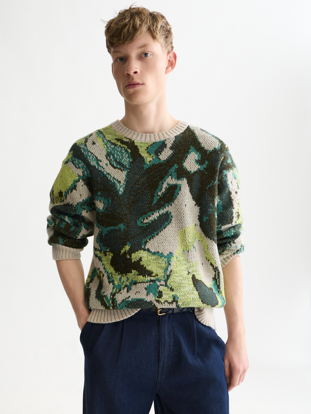 Watercolor Cotton-Linen Blend Loose-Fit Pullover