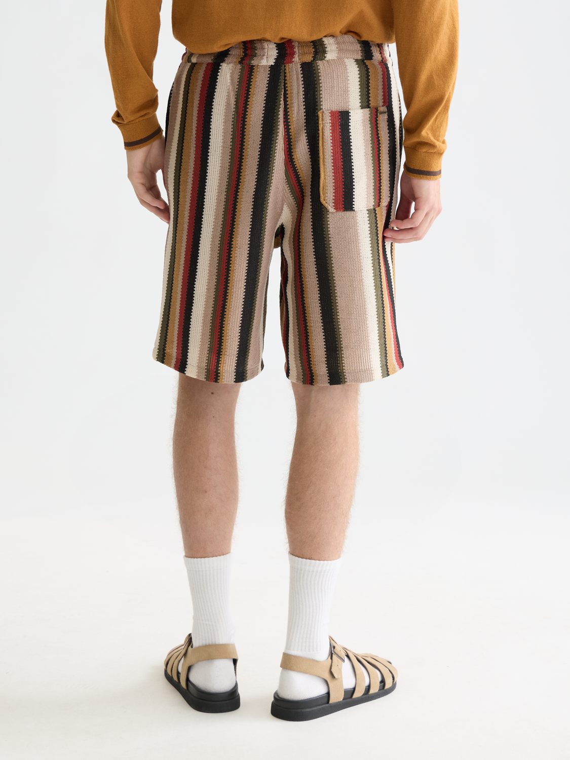 Crochet Multicolor Stripe Relaxed-Fit Bermuda Shorts