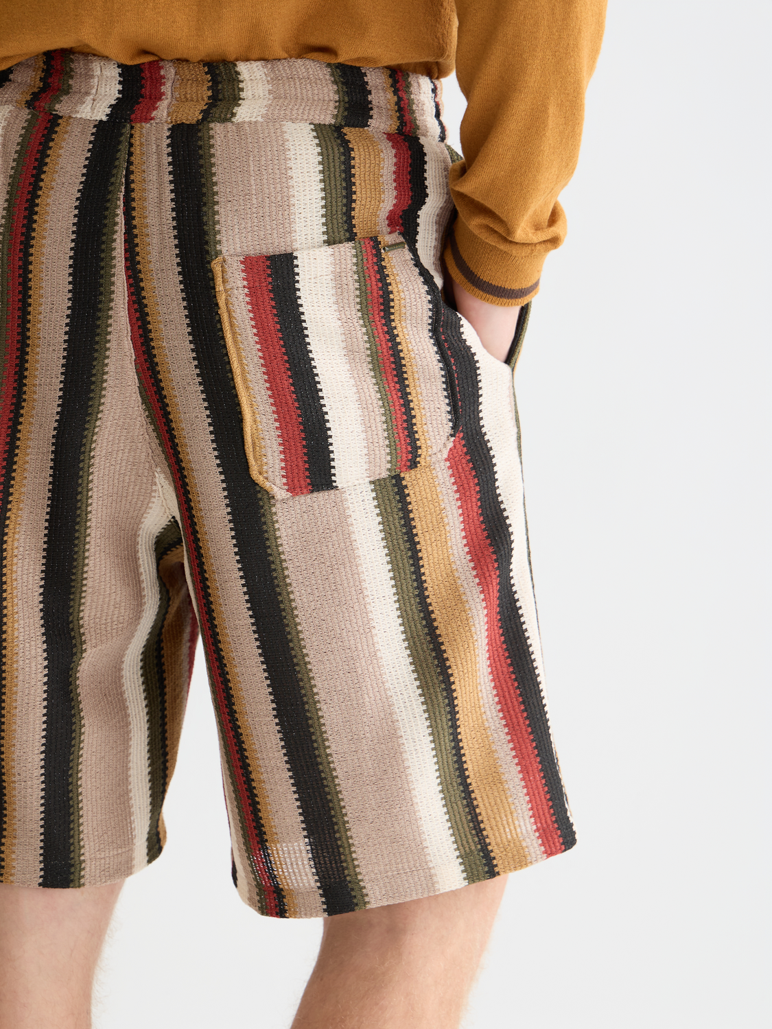 Crochet Multicolor Stripe Relaxed-Fit Bermuda Shorts