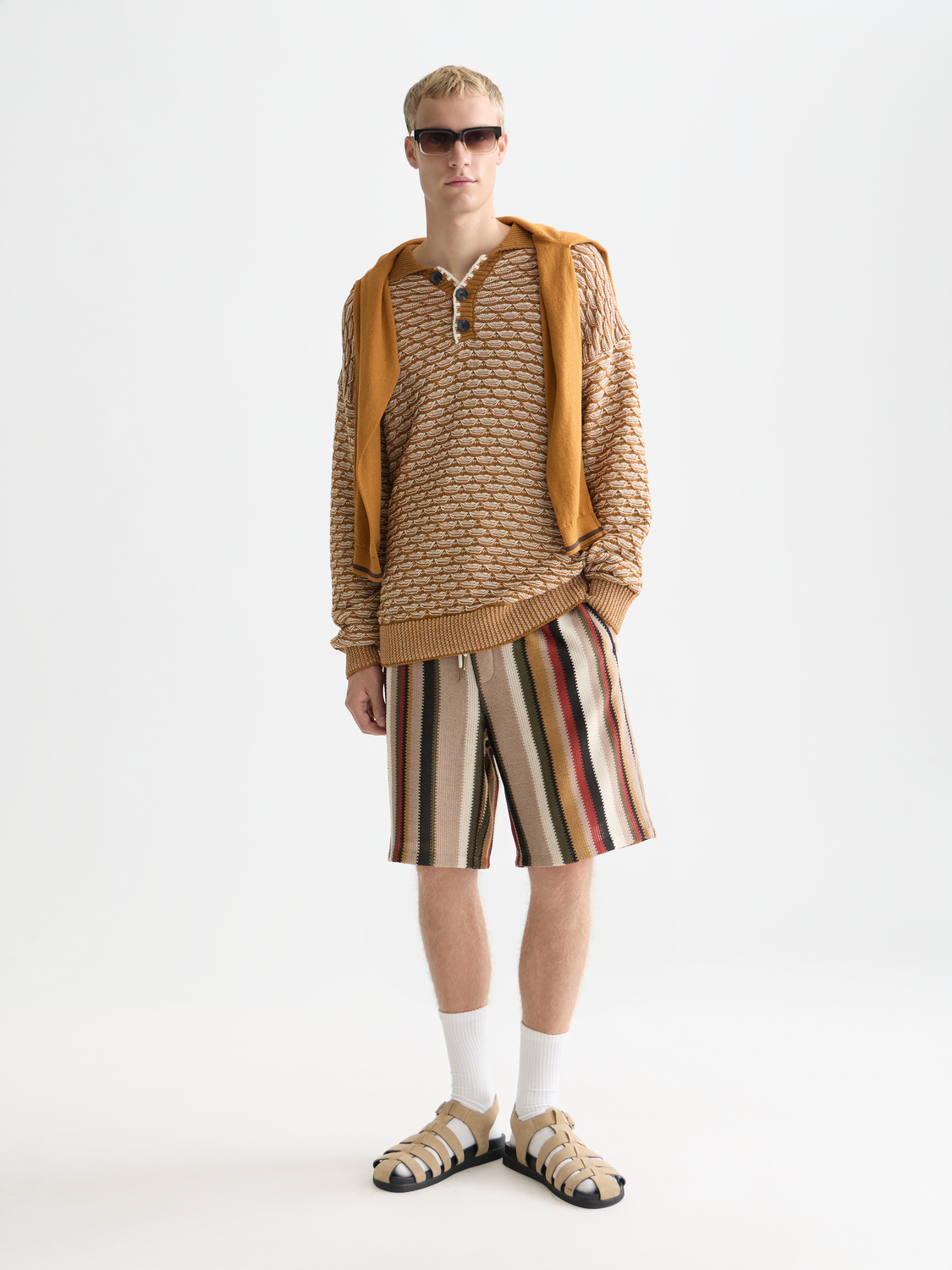 Crochet Multicolor Stripe Relaxed-Fit Bermuda Shorts