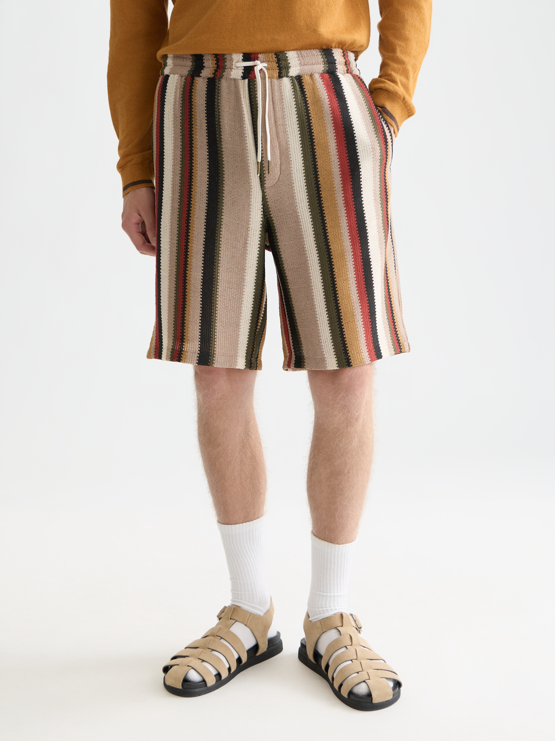 Crochet Multicolor Stripe Relaxed-Fit Bermuda Shorts