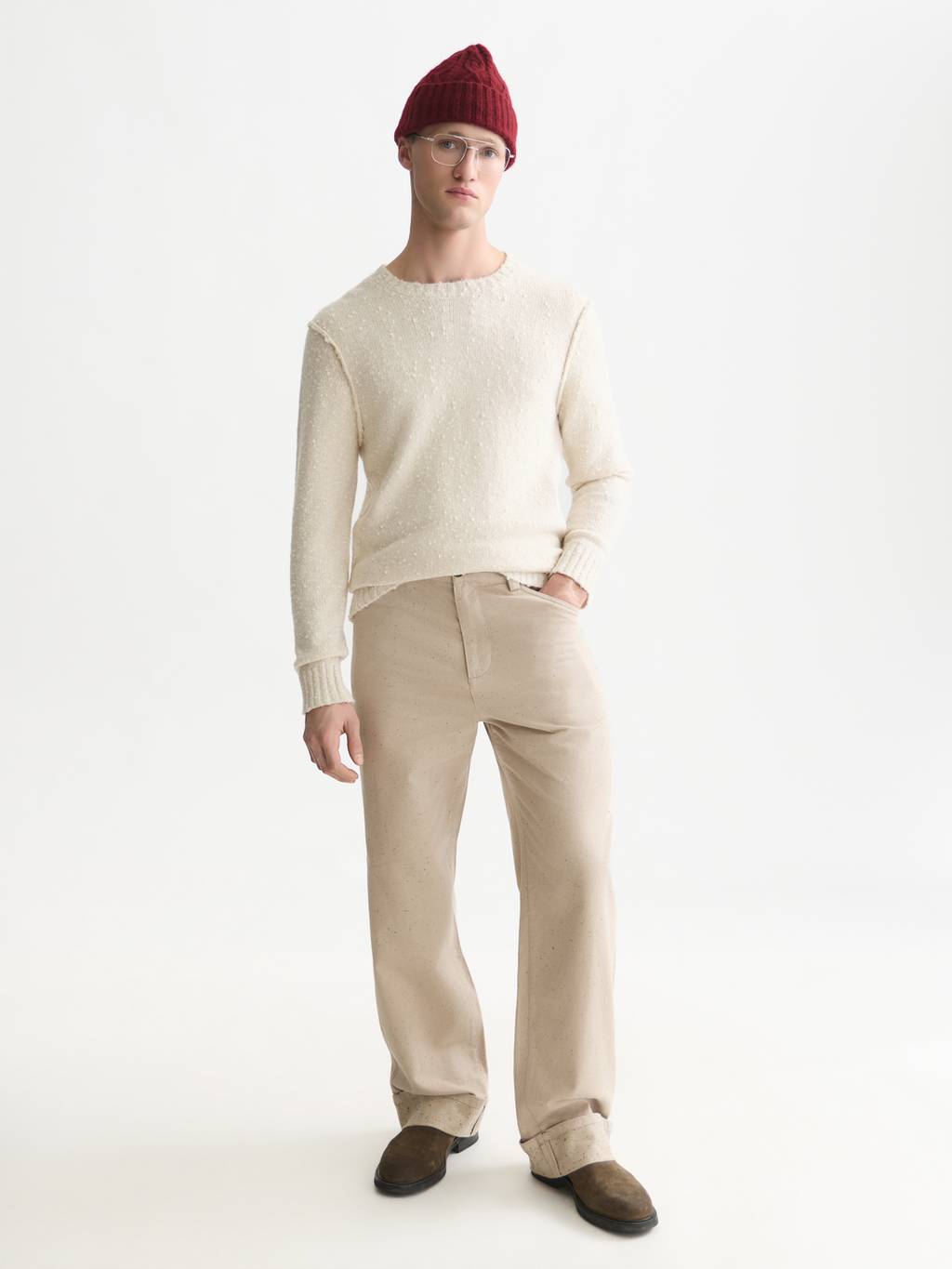Speckled Cotton-Blend Twill Loose Straight-Fit Pant