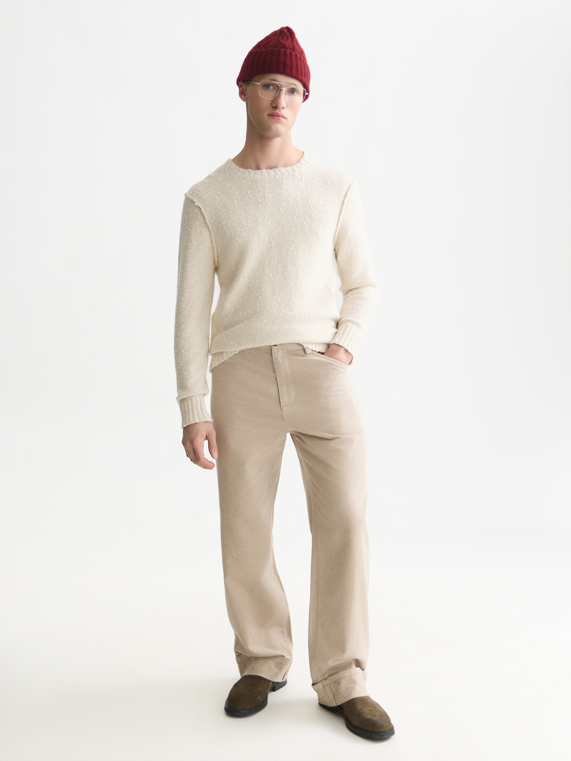 Speckled Cotton-Blend Twill Loose Straight-Fit Pant