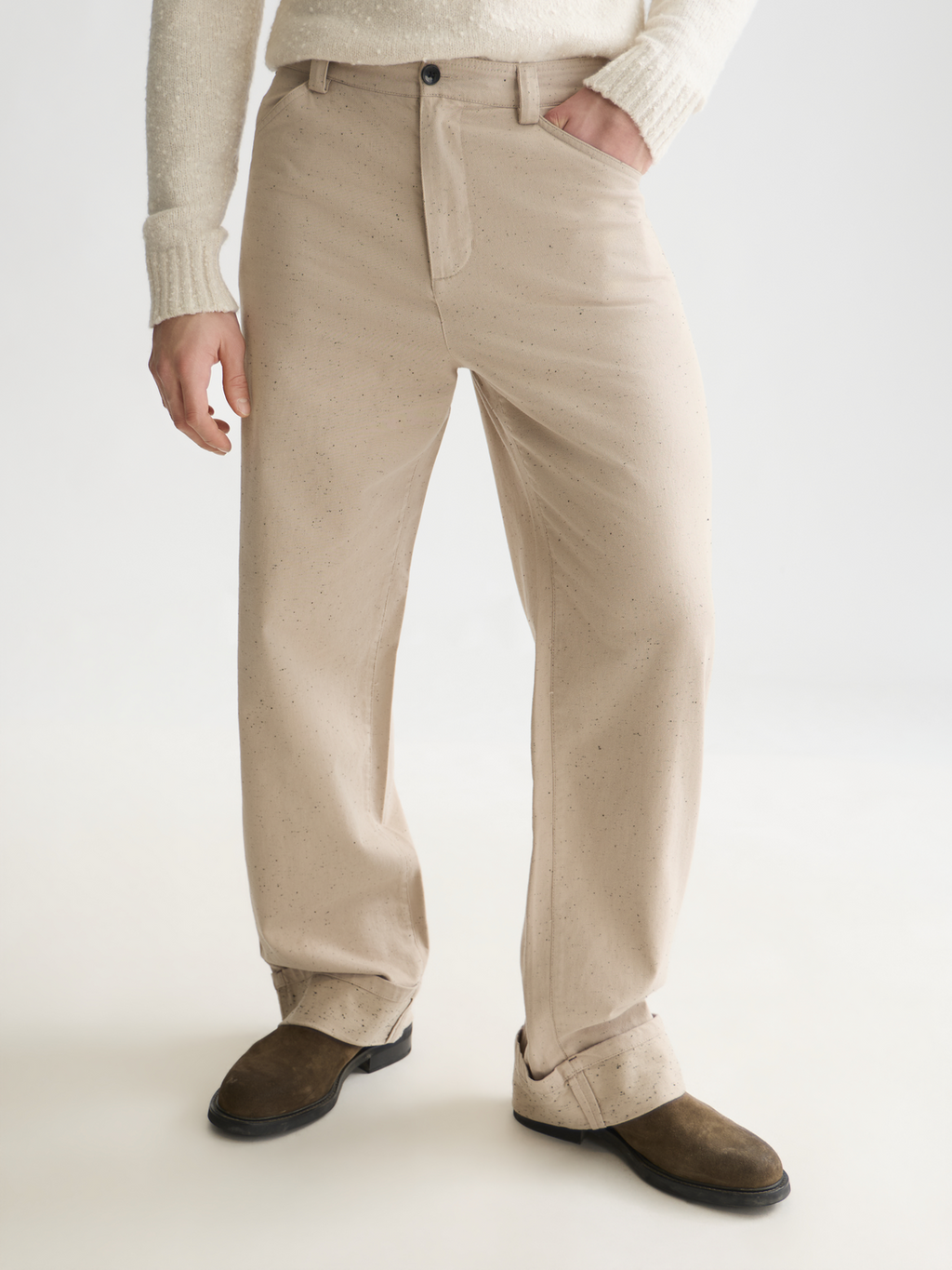 Speckled Cotton-Blend Twill Loose Straight-Fit Pant