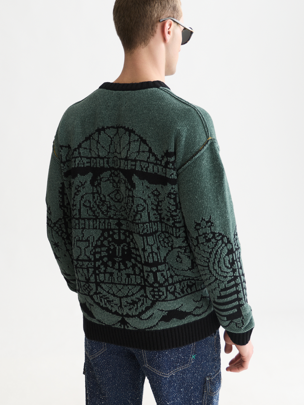 Chenille Jacquard Wool-Blend Dropped Shoulder Pullover