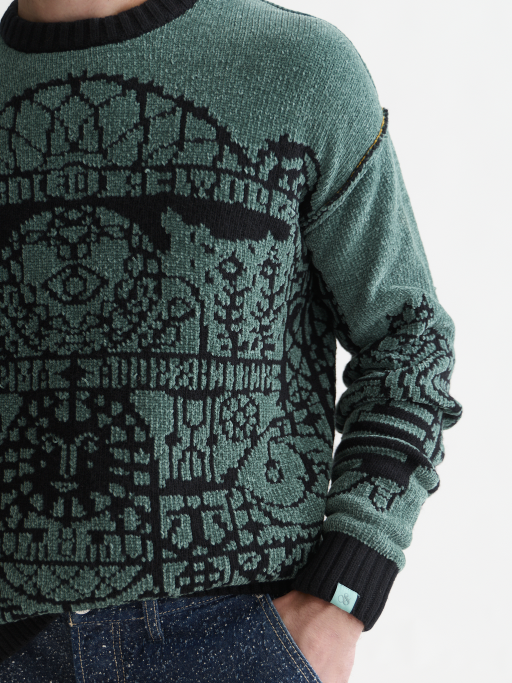 Chenille Jacquard Wool-Blend Dropped Shoulder Pullover