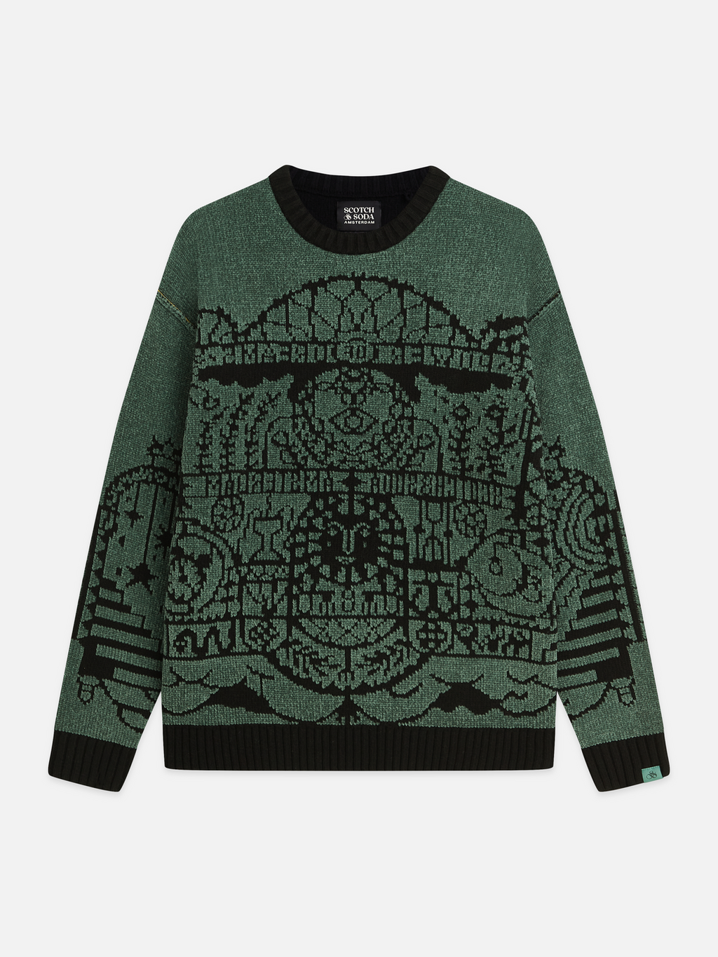 Chenille Jacquard Wool-Blend Dropped Shoulder Pullover