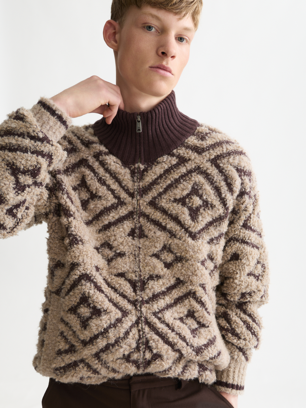Jacquard Wool-Blend Relaxed-Fit Zip-Through Pullover