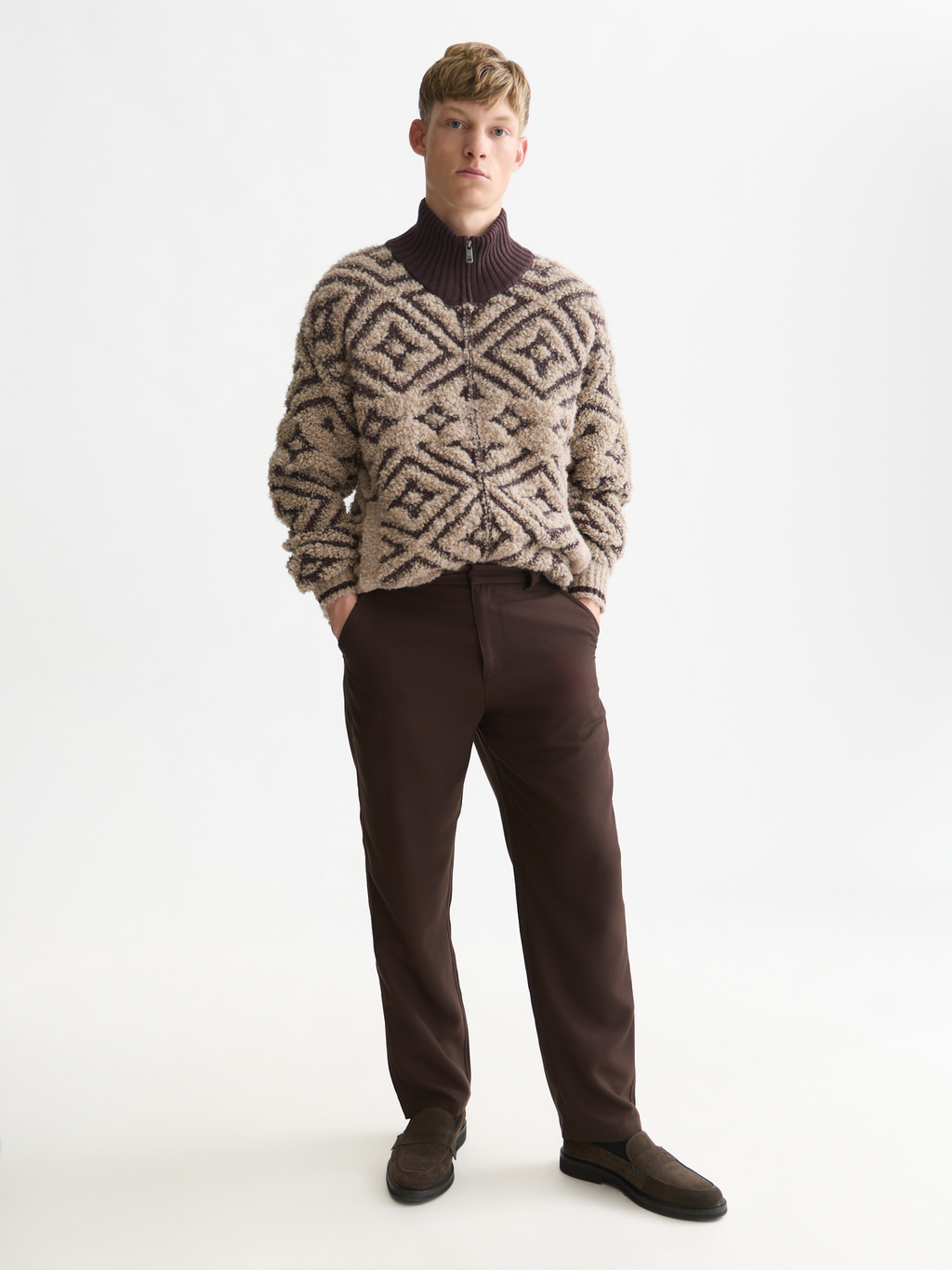 Jacquard Wool-Blend Relaxed-Fit Zip-Through Pullover