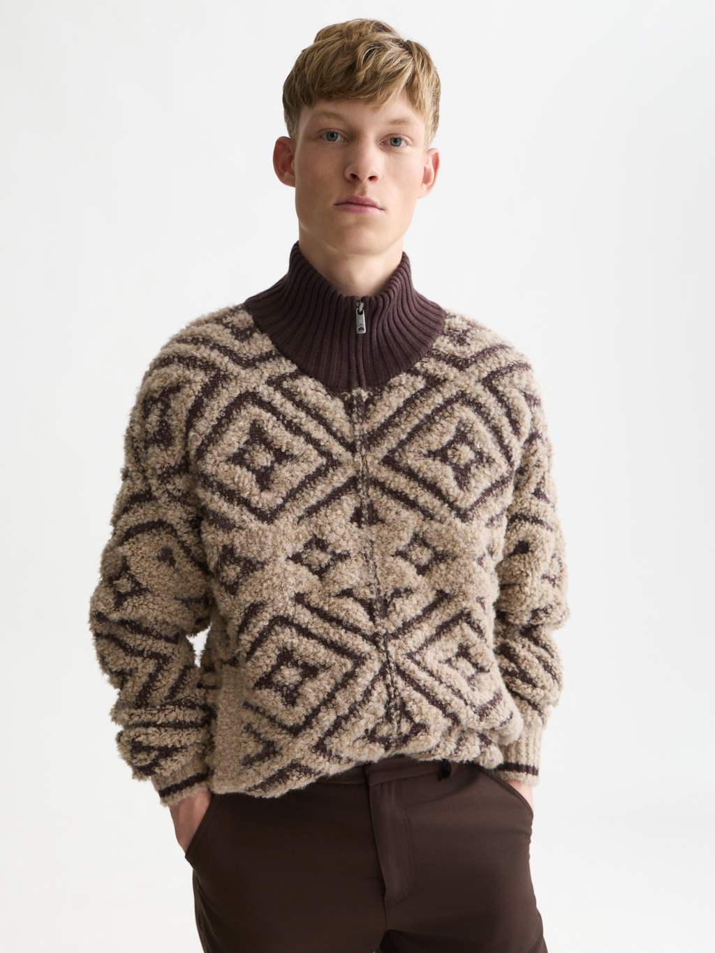 Jacquard Wool-Blend Relaxed-Fit Zip-Through Pullover