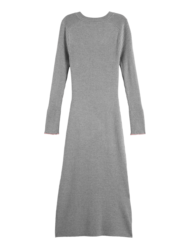 Ribbed V-Neck Knit Dress