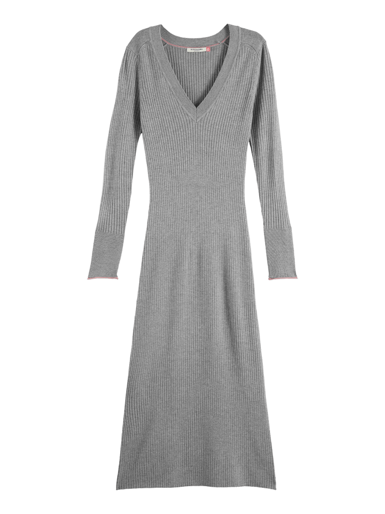 Ribbed V-Neck Knit Dress