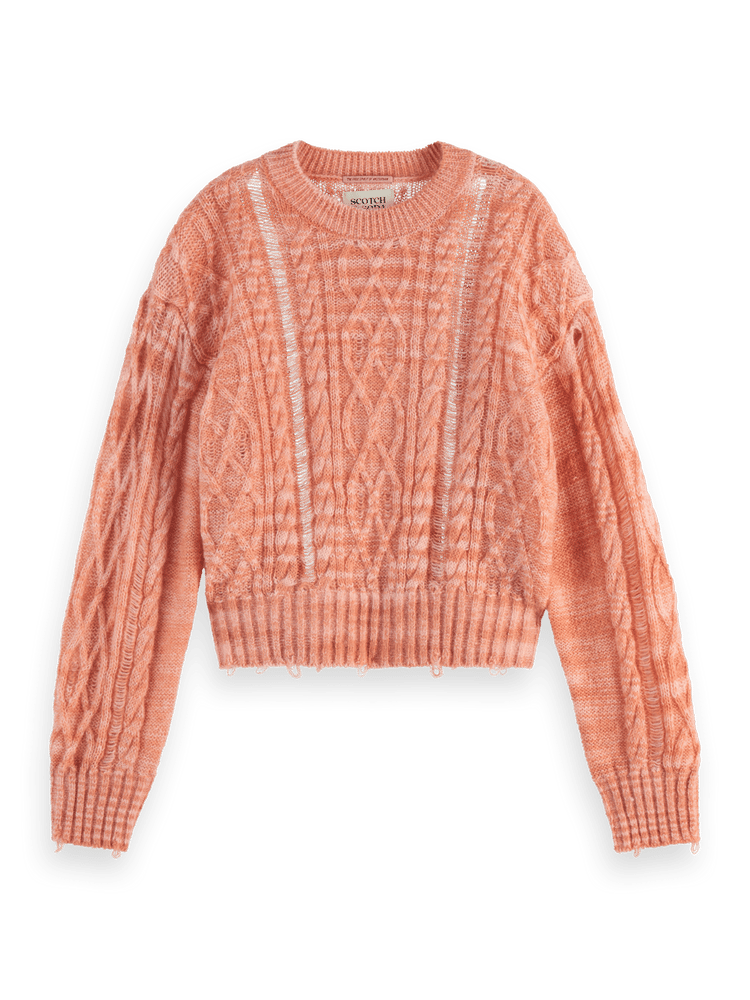 Distressed Cable Stitch Cropped Pullover