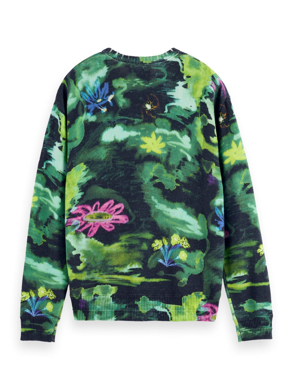 Drop Shoulder Floral Jacquard Sweater