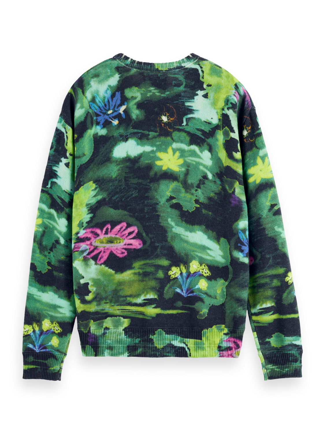 Drop Shoulder Floral Jacquard Sweater
