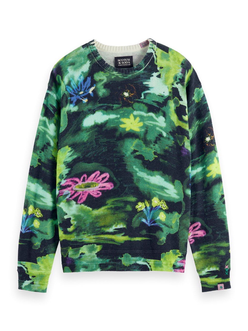 Drop Shoulder Floral Jacquard Sweater