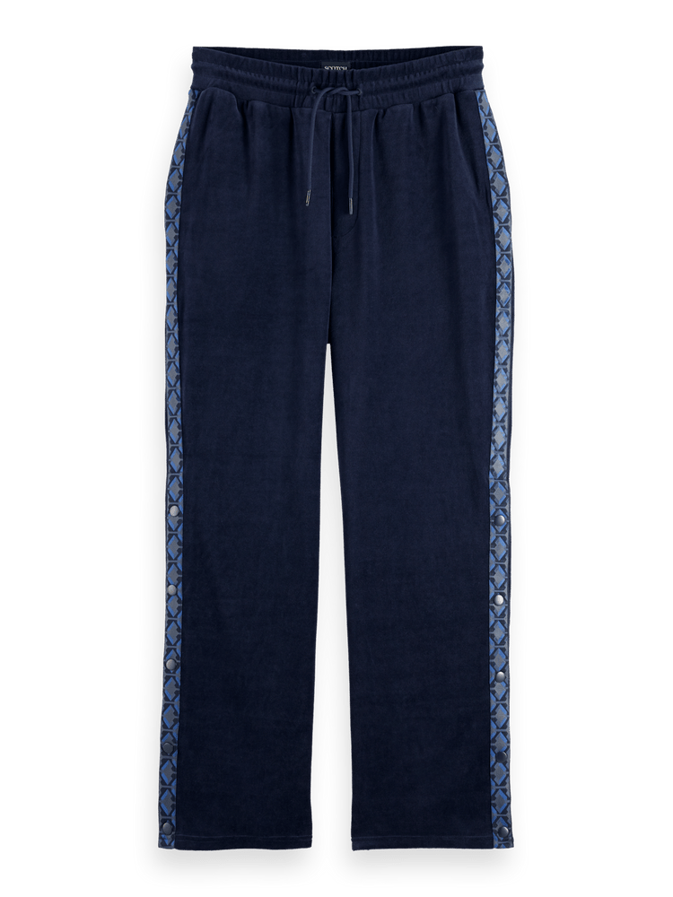 Printed Side-Panel Velour Relaxed Straight-Leg Track Pant