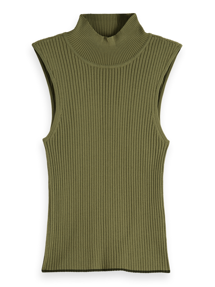 Ribbed Knit Turtleneck Tank