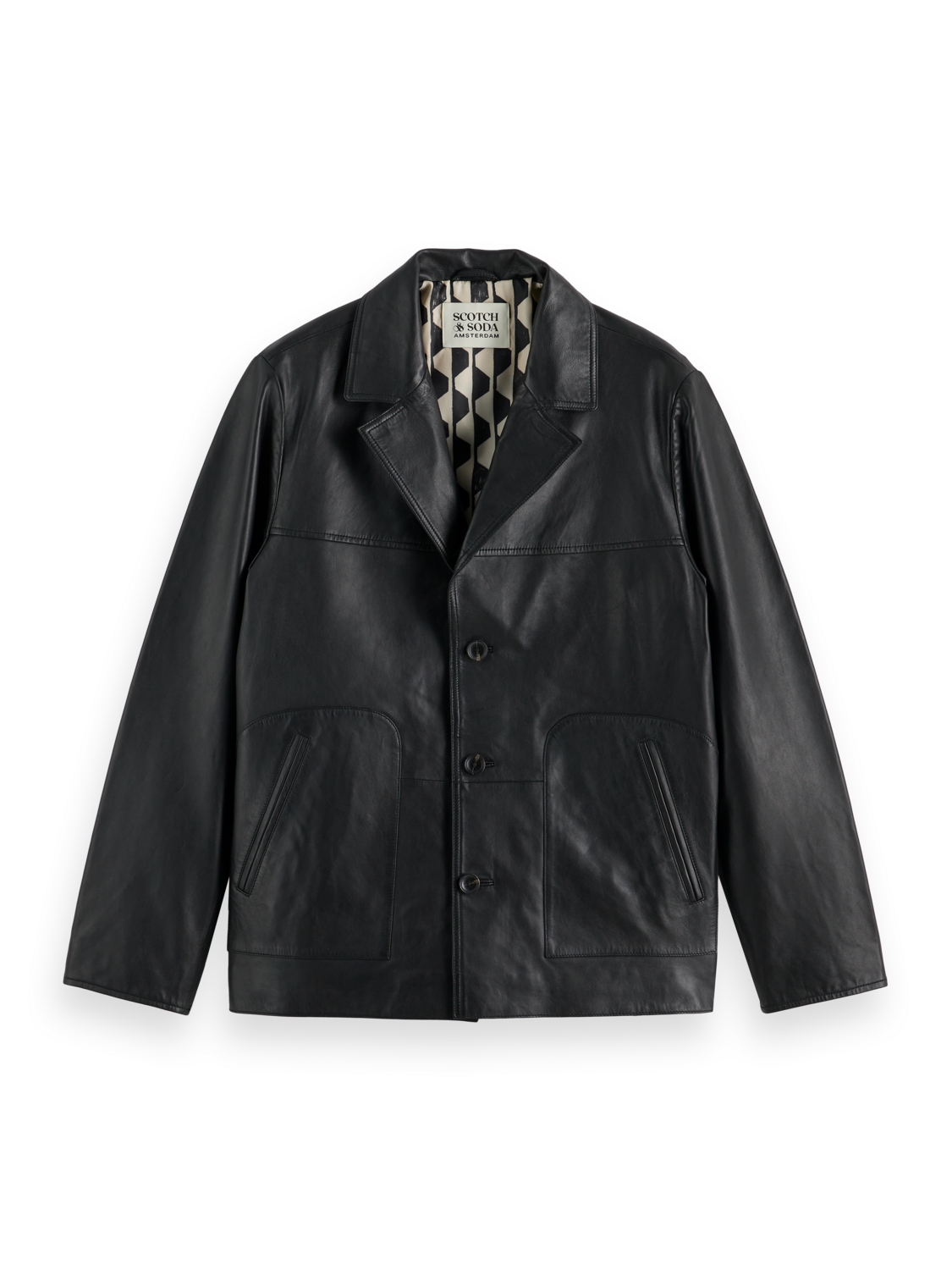 men's leather dress jacket Cuadra Black engraved jacket