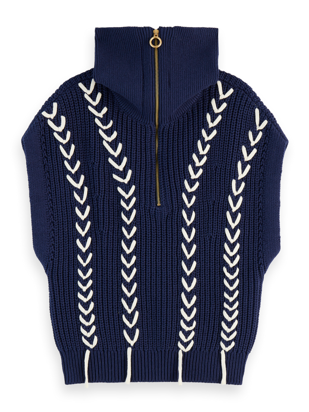 Lace Detail Half Zip Collared Vest