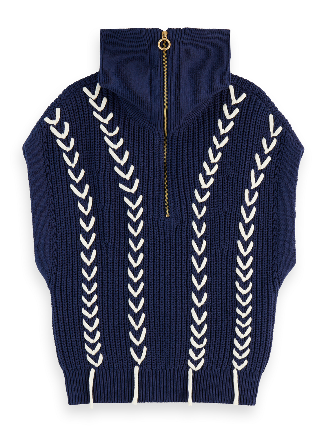 Lace Detail Half Zip Collared Vest