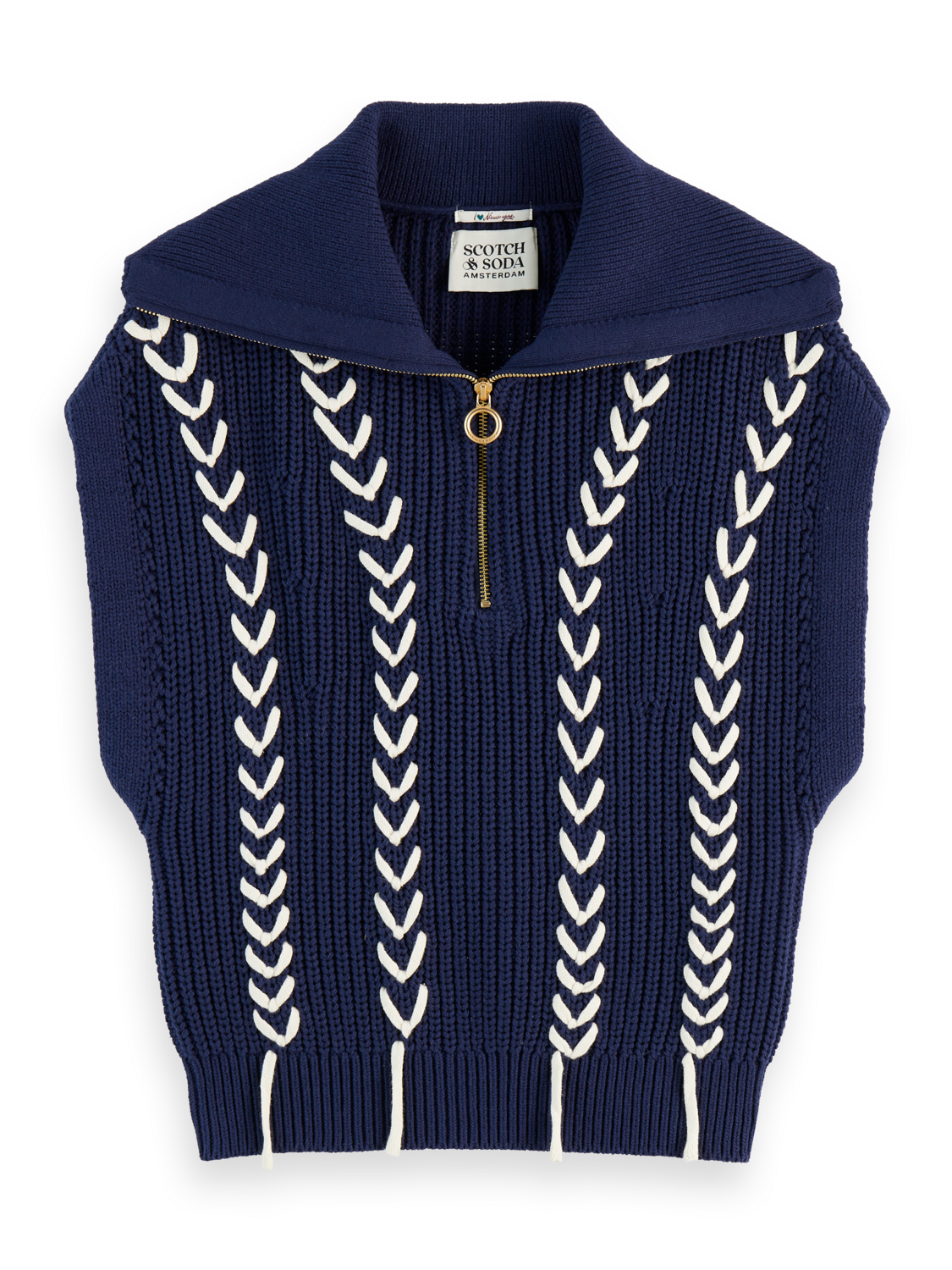 Lace Detail Half Zip Collared Vest