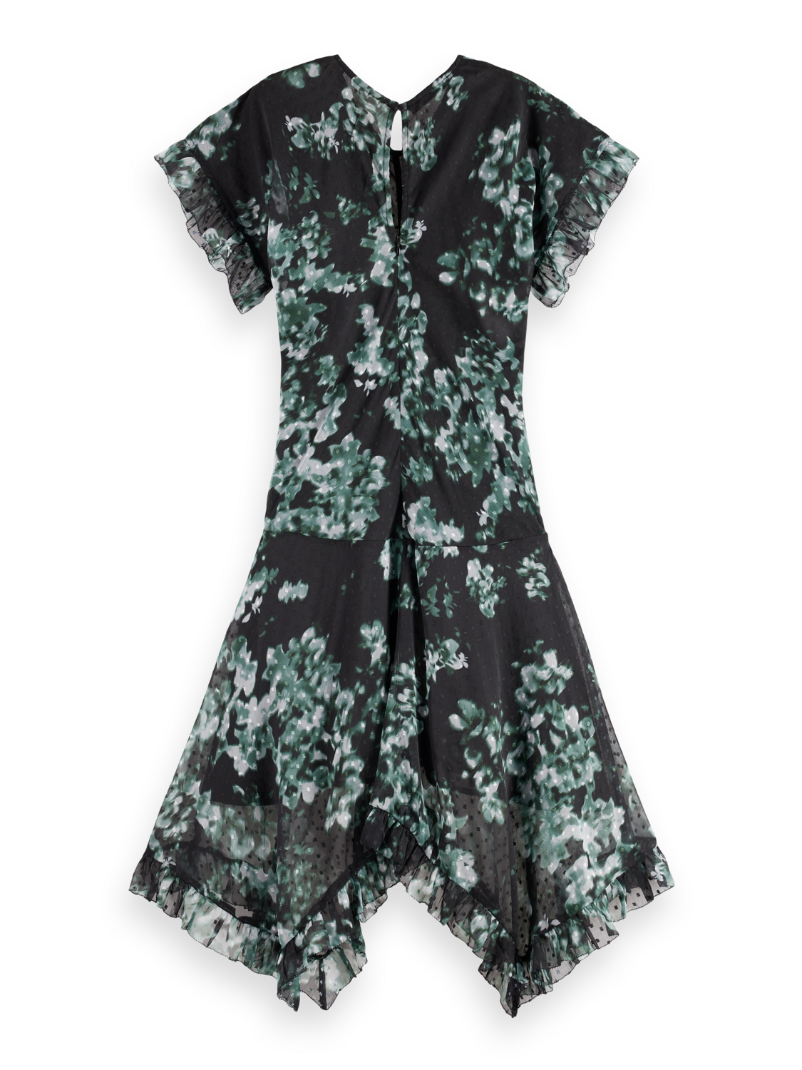 Floral Printed Fil Coupe Mini Ruffle Dress